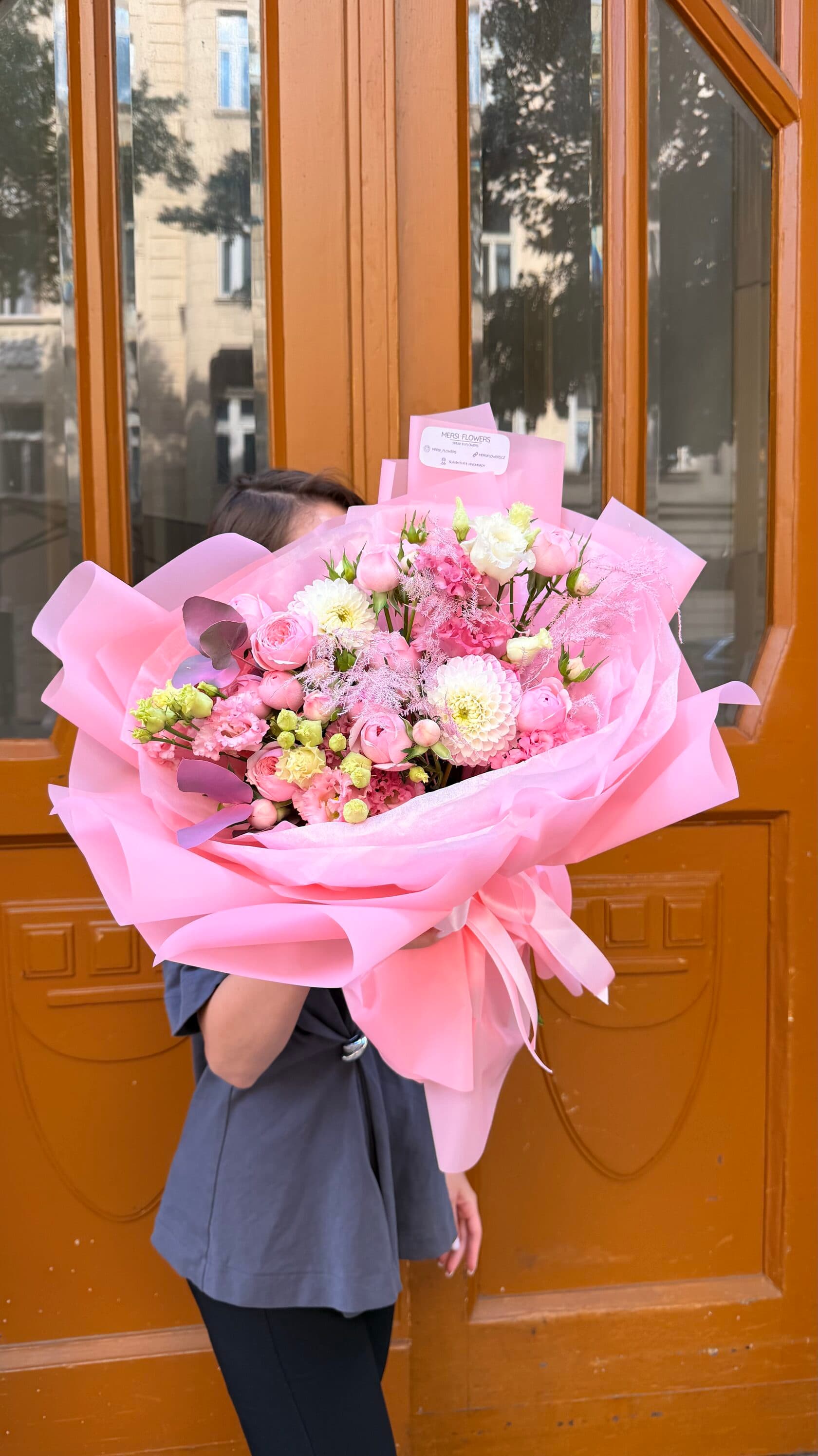 Flower Rush bouquet of spray roses, dahlias, eustoma and astilbe