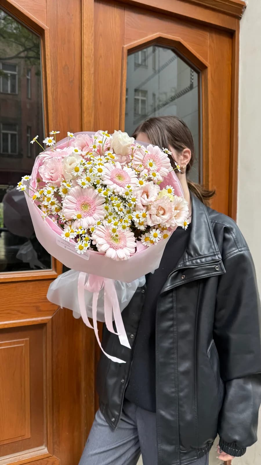 A Moment of Lightness bouquet of gerberas, chamomile, carnations and lisianthus